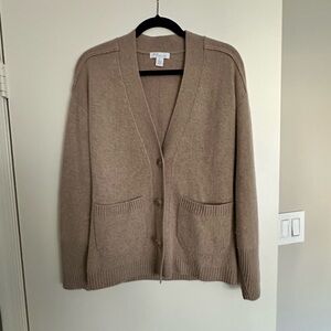 Nordstrom Classic Camel Tan V-Neck Button Cardigan Cashmere Sweater